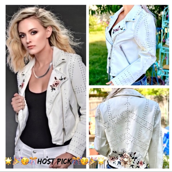 🎉HOST PICK🥳 NWT Blank NYC Floral Stud Trendy Zip Moto Bomber Crop Jacket - Picture 4 of 16